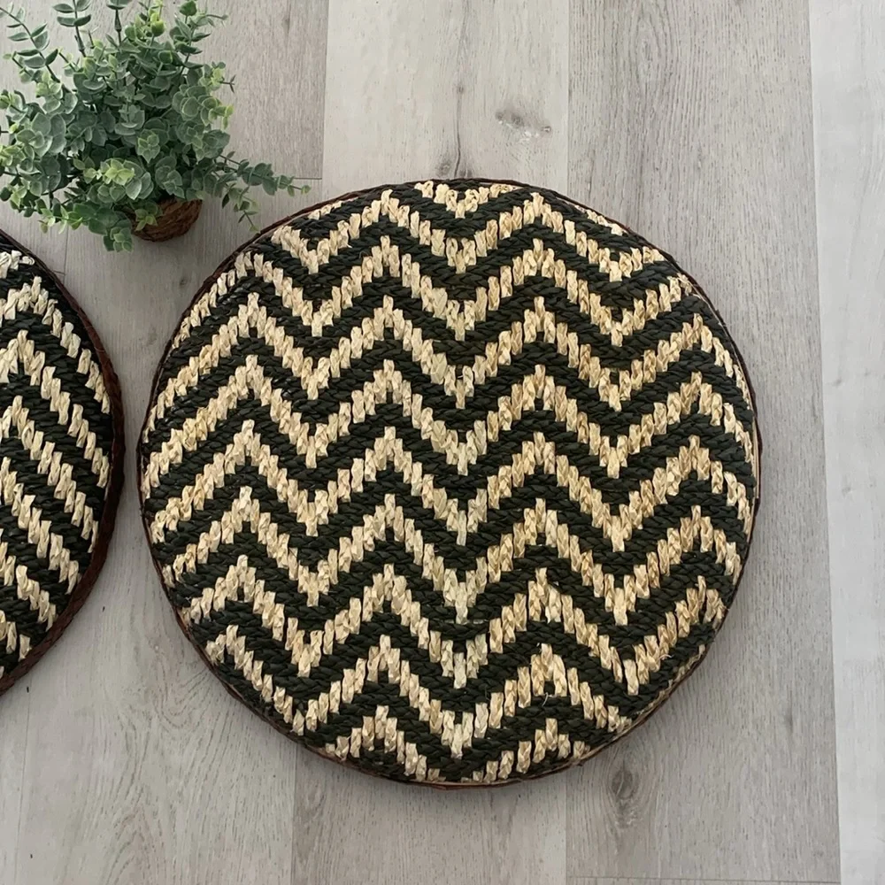 Woven‎ zigzag chevron Set of 2 larger round baskets wallDecor two tones boho art